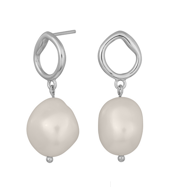 Rhodineret sølv ørehængere, baroque ferskvandsperler, 20mm - Sct. Mathias Ure & Guld
