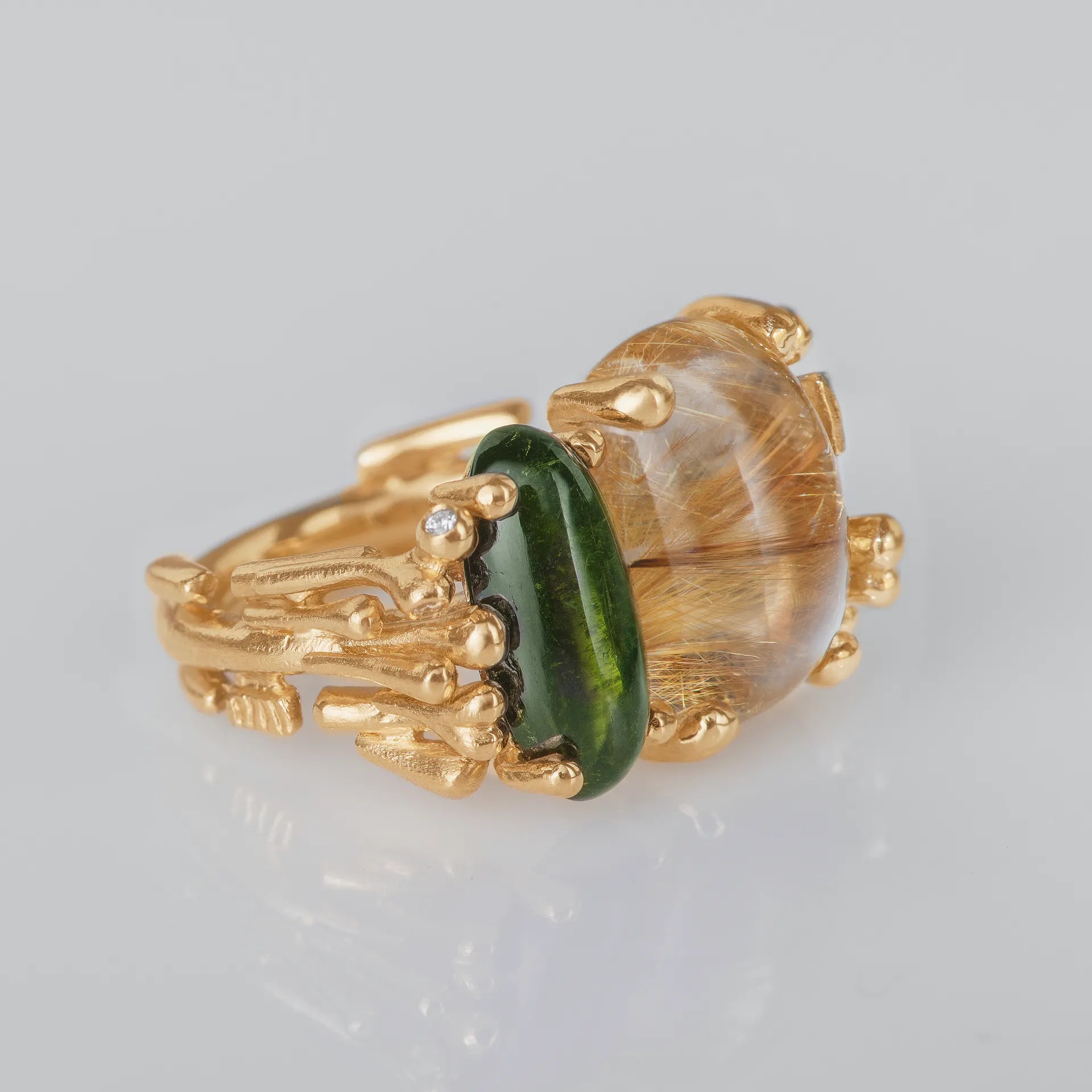 Boho doobelt ring, rutilkvarts og tumalin A2925-401