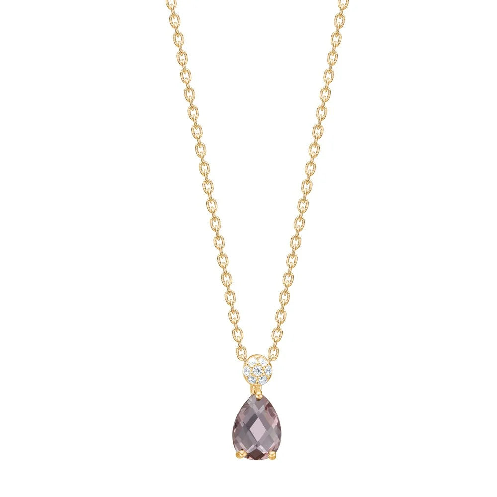 Vedhæng i 8 kt. guld med syntetisk røgkvarts og zirkonia inkl. kæde