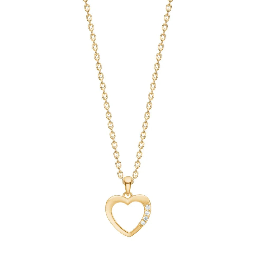 Guldhjerte med 0,018 ct. diamanter inkl. kæde