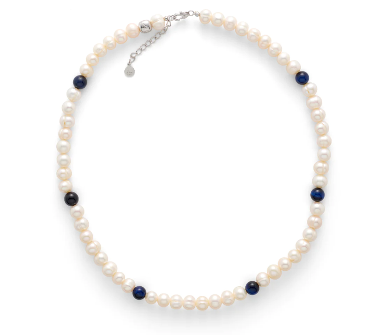 Pearl & Blue Tiger Eye Necklace