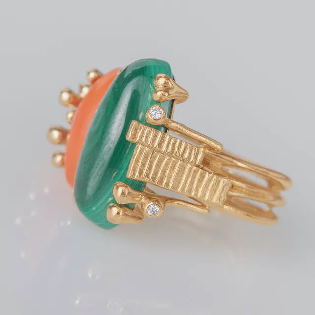 Boho dobbelt ring, malakit og koral