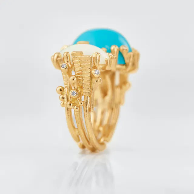 Boho dobbelt ring, turkis og opal A2922-401