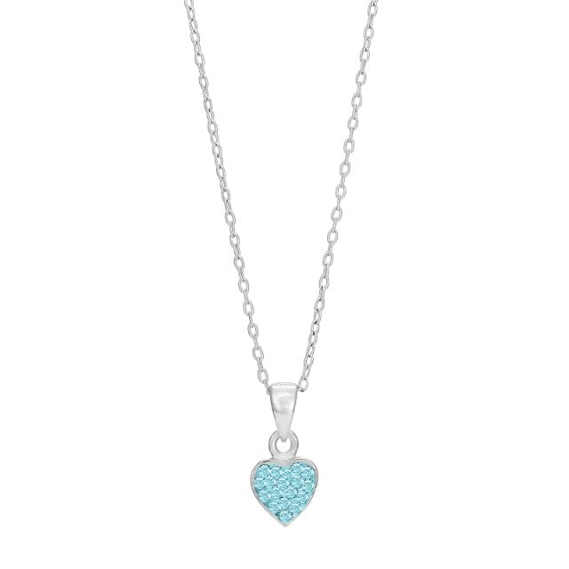 Rhod. sølvvedhæng hjerte m/blå cz inkl. kæde